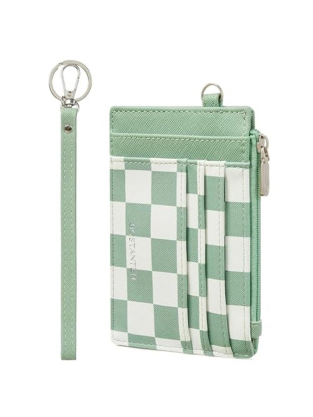 RFID Card Holder Wallet Checkered Zip Coin Purse ID Case Wristlet Keychain